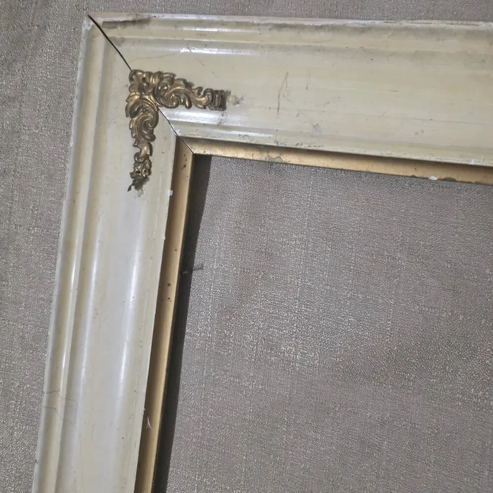 Vintage Cream & Gold Solid Wood Picture Frame with Ornate Brass Corner Appliqués